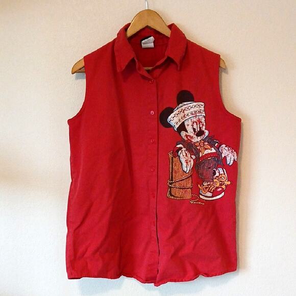 Vintage Disney Mickey Unlimited Jerry Leigh Sleeveless Button Up - Picture 1 of 5